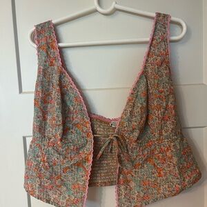 American Eagle Pink and Orange Smocked Top